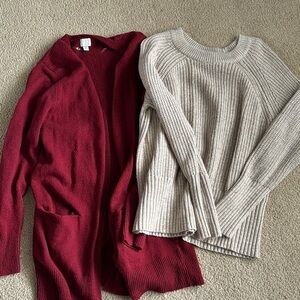 Women's Red and Cream Sweater Set